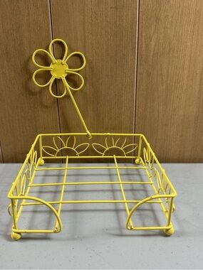 Vintage MCM Yellow Flower Napkin Holder Retro 60s 70s Kitchen Decor Wire Cage